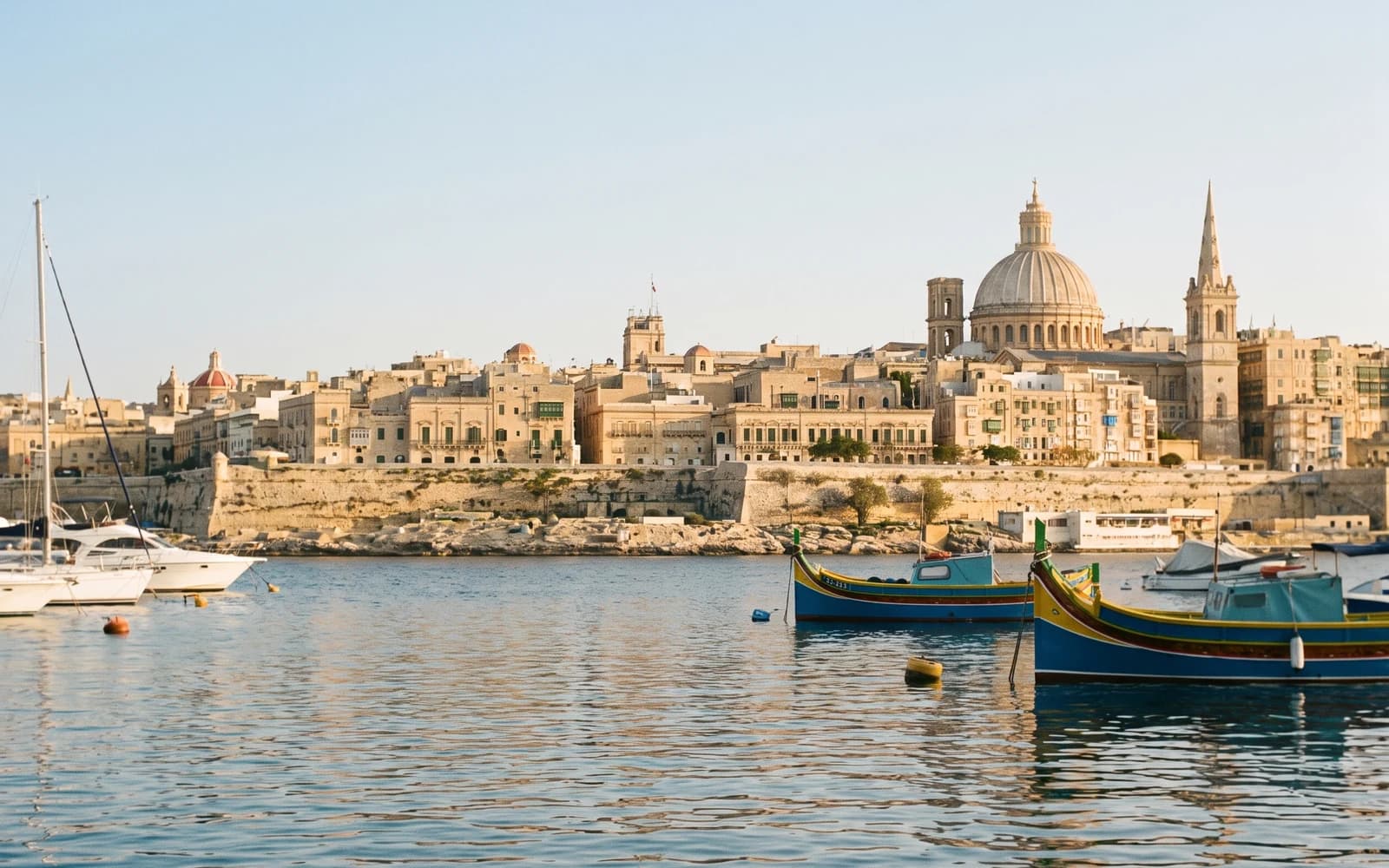 The Malta skyline in clear daytime light